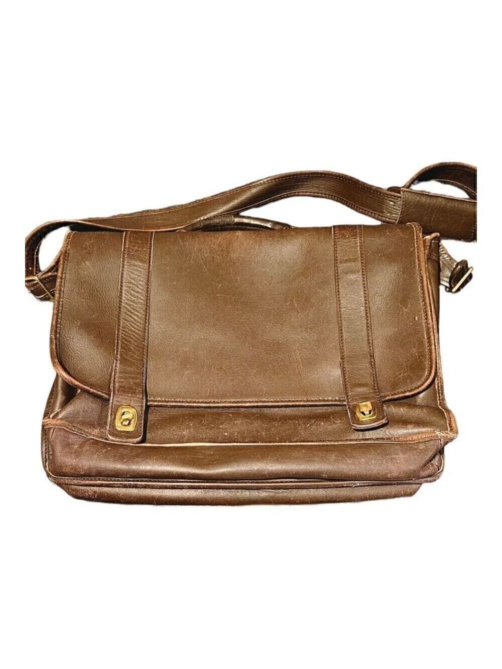 Coach Unisex Brown Leather Adjustable Shoulder Strap Flap Closure Messenger Bag